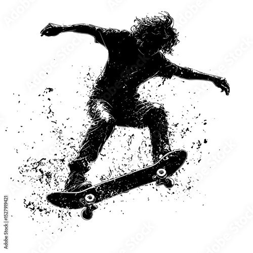 black silhouette of a man riding a skateboard on a board black, board, jump, man, person, ride, silhouette, skateboard, skateboarder 