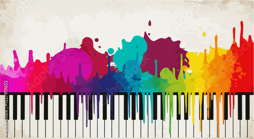  Colorful Piano Keys with Abstract Paint Streaks – Vibrant Music Art