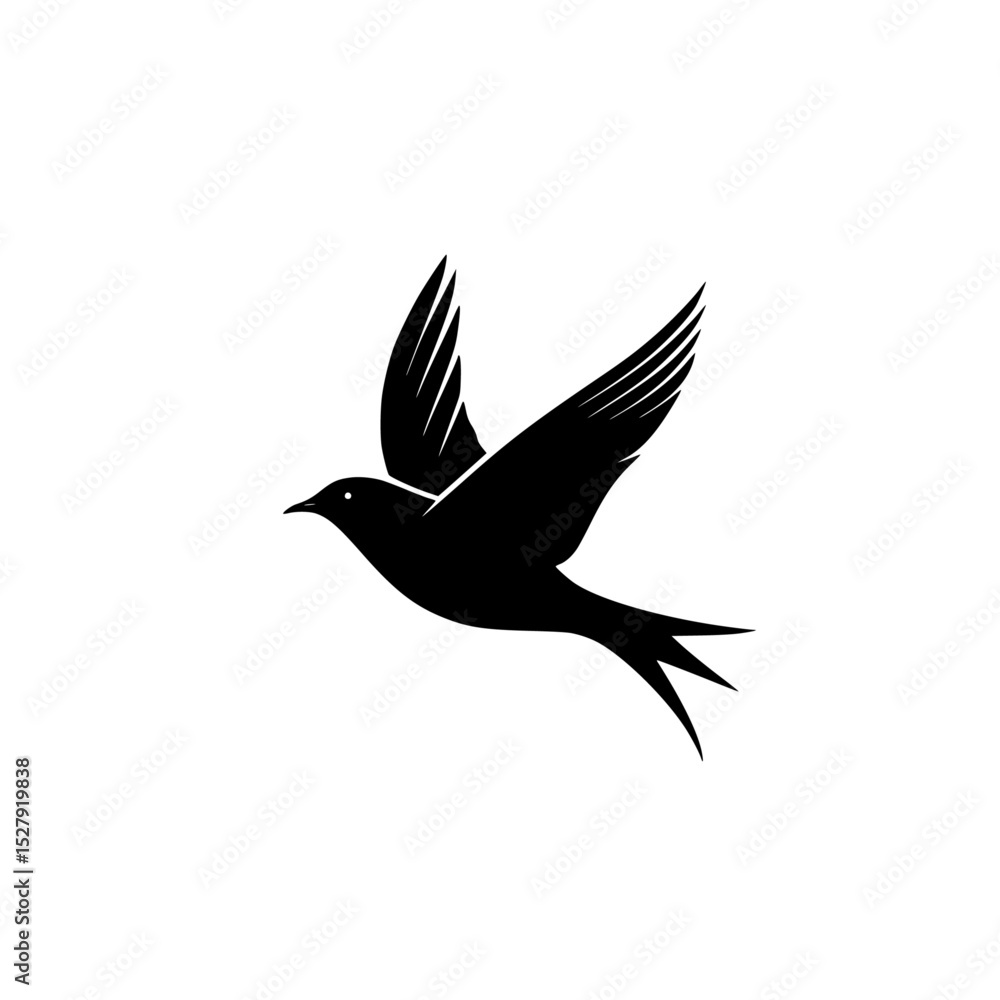 Fototapeta premium a black and white icon of a small bird in flight bird, black, flight, fly, icon, silhouette, small, wing