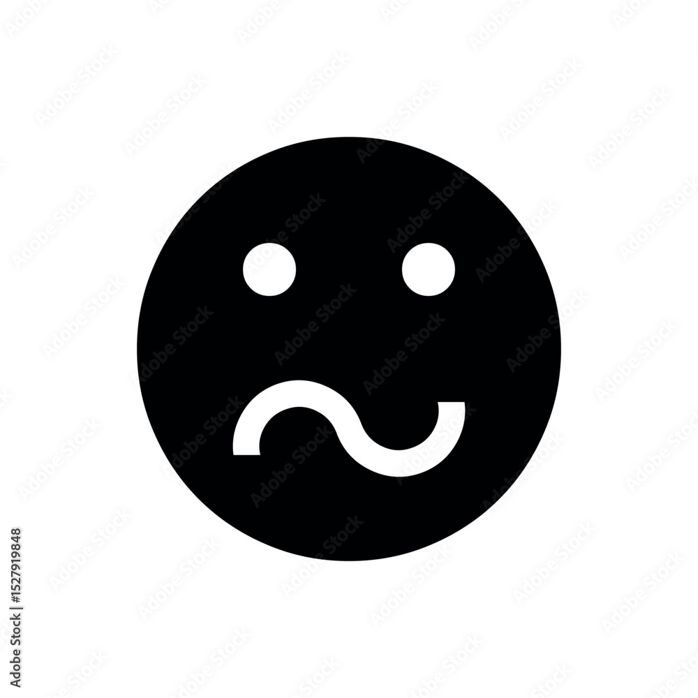 Fototapeta premium Upside Down Smiley Face, Confused Emoji Silhouette Skeptical Expression Icon, Puzzled Vector Graphic