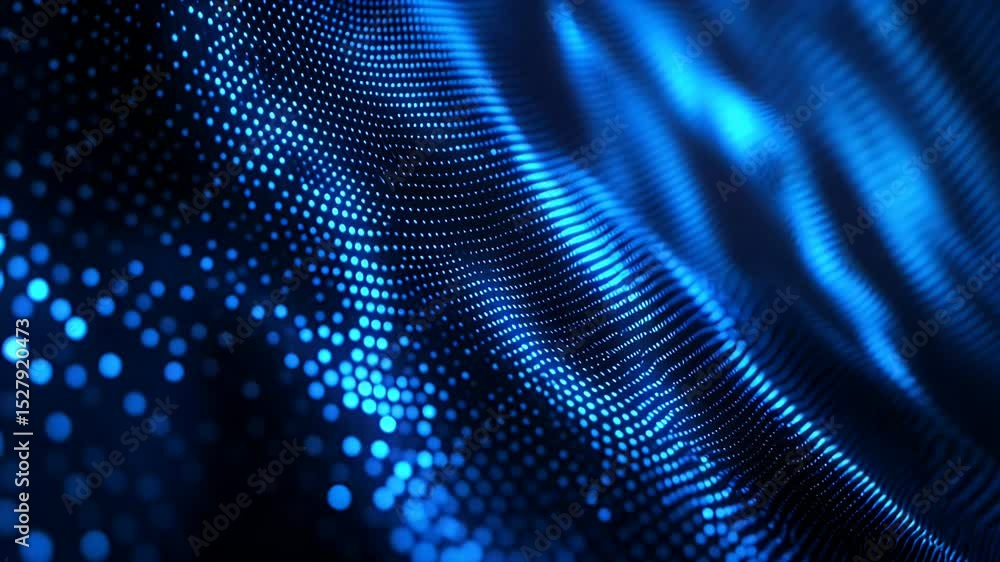 Abstract, curving structure of blue dots with a wave-like appearance Abstract, curving structure of blue dots with a wave-like appearance