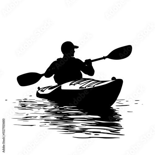 black silhouette of a person in a kayak or boat on the water black, boat, canoe, kayak, man, person, river, silhouette, water , Generative art.