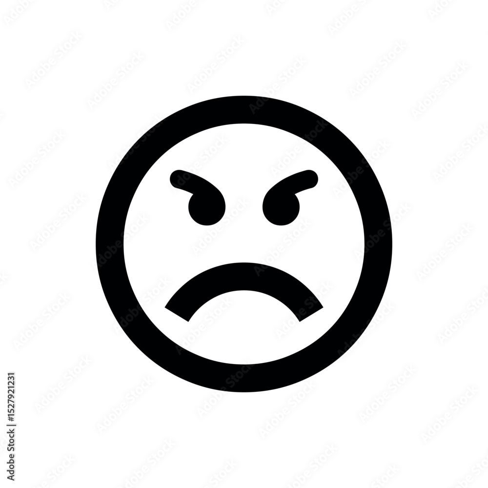 Fototapeta premium Angry Face Icon, Furious Expression Outline Annoyed Emoji Vector, Upset and Irritated Symbol