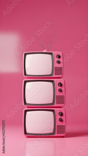 Stacked retro pink televisions