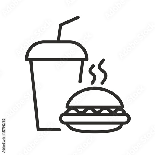 Fast food icon. Linear vector illustration. Burger with drink. Simple symbol. Hamburger and soft drink.