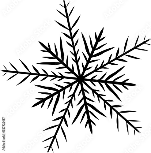 Snowflake isolated on transparent background. Vector graphic line ink illustration. Silhouette sign for logo, print, comics, fashion, pop art, boards, design, stickers, decoration, posters