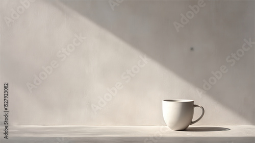 minimalist photograph of coffee mug positioned on right side of light gray background