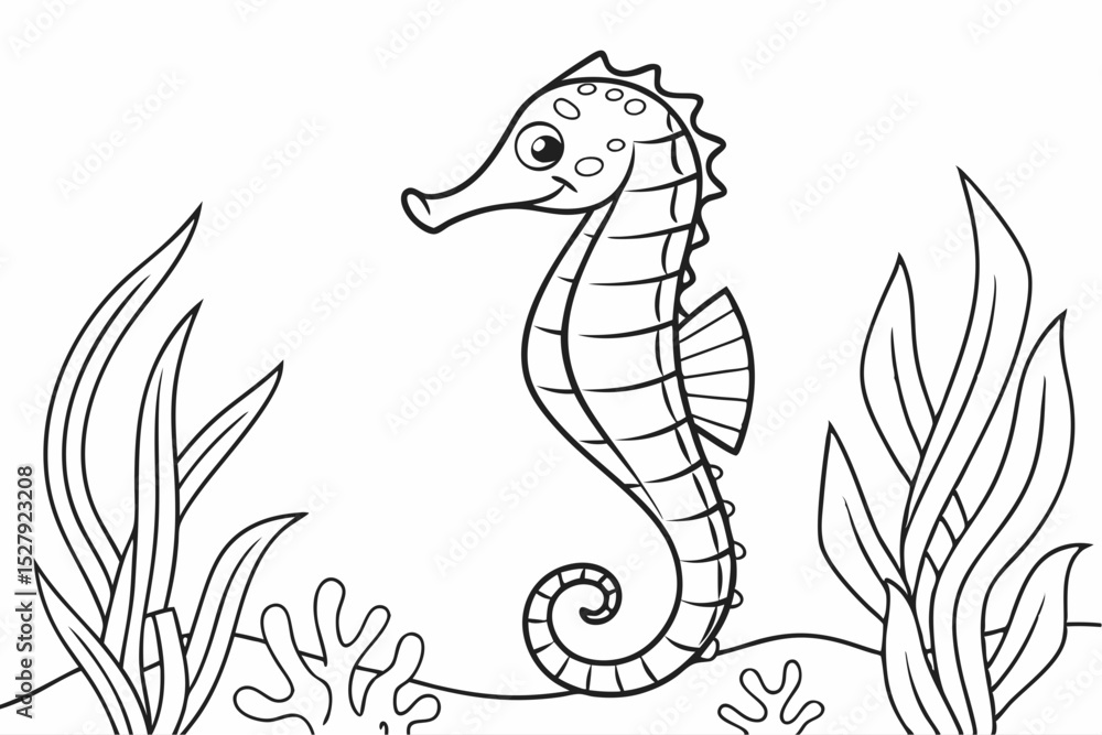 Fototapeta premium Coloring page. Marine wild animal. colorless, uncolored, black and white