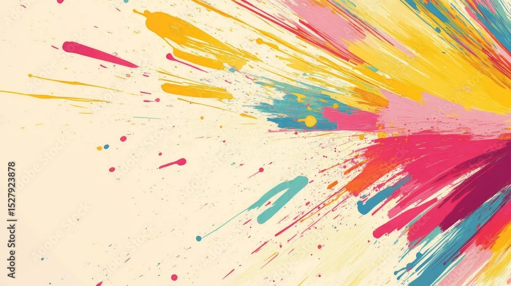 Naklejka premium Colorful splashes of lines radiating outward in a dynamic pattern, evoking energy and movement against a neutral background.