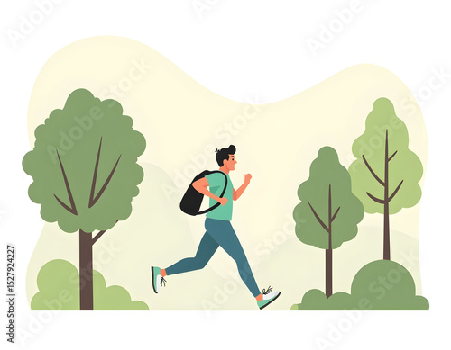 Man enjoying a brisk run in the park surrounded by lush greenery and fresh air