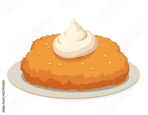 Delicious golden schnitzel with a swirl of creamy sauce served on a plate