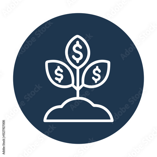 Money grows in a soil mound. Icon symbol illustration