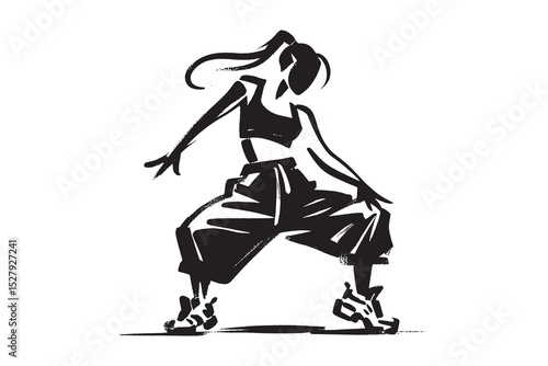 Hip hop dancer silhouette, bold ink sketch, vector illustration
