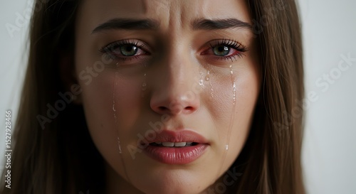 Wallpaper Mural close up shot of a woman crying, positioned at the bottom of the frame with plenty of copy space at the top. ,hyper realistic digital art Torontodigital.ca