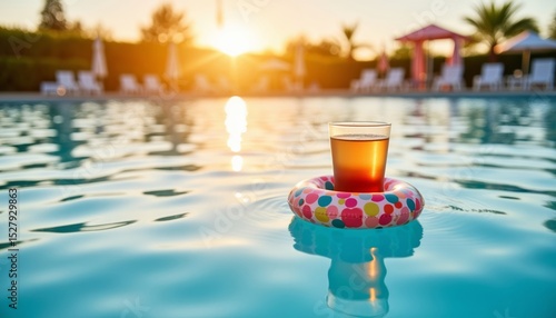 Luxury Tropical Resort Pool with Floating Holiday Drink - Vacation Cocktail at Swim-Up Bar
