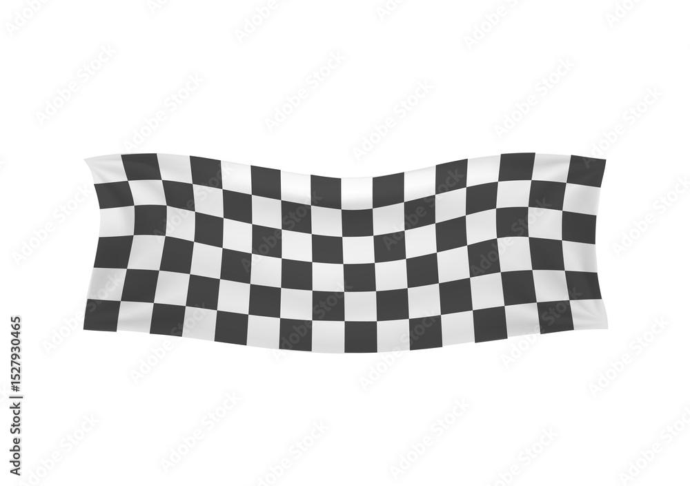 Obraz premium Motorsport checkerboard png. Black and white racing flag with grid pattern and wavy effect. Vector background for car rally, formula race, or karting competition banner.