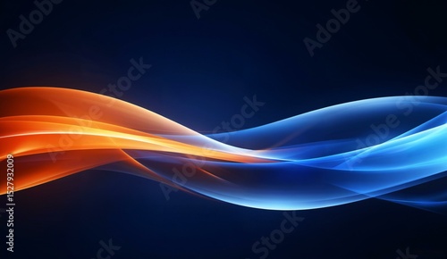 Abstract Flow of Orange and Blue Waves on Dark Background