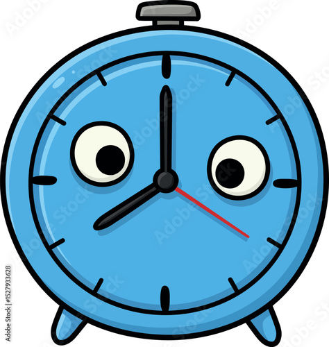 Cute Cartoon Blue Alarm Clock Clipart – Smiling Clock Illustration for Kids, Time Learning, and Education

