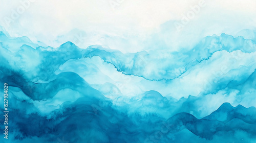 Watercolor style of blue water, ocean illustration.