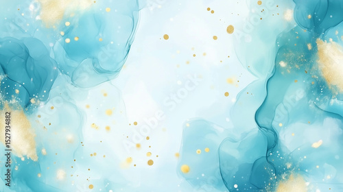 Abstract watercolor style of light blue color with gold dot background..