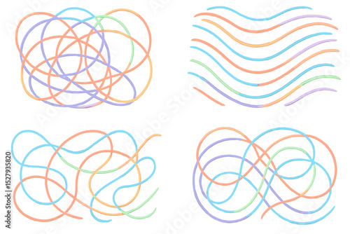Pastel colored cables with different arrangements represented in a cartoon vector illustration icon isolated