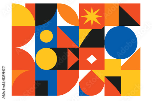 Free Download Colorful abstract geometric composition with squares, circles, triangles, and star shapes - GFXLoad