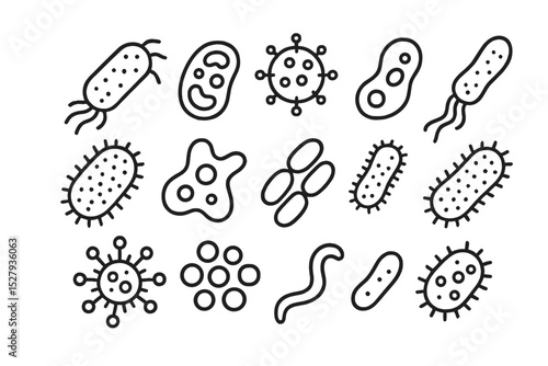 Variety of cartoon bacteria and viruses, vector illustration for science or health materials