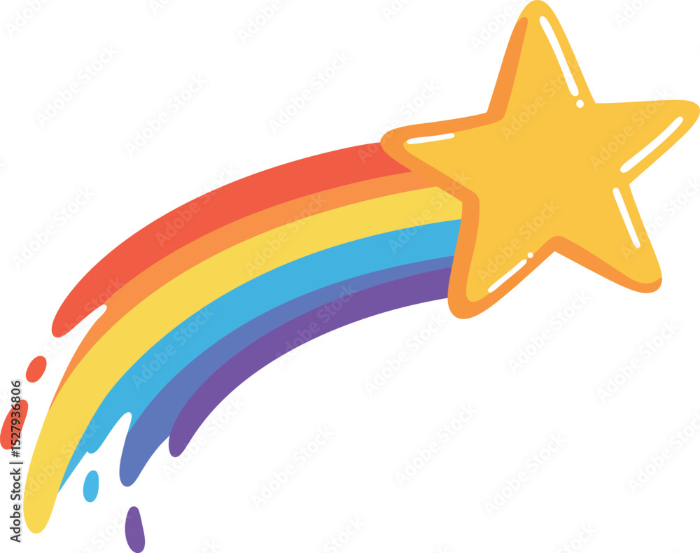 Obraz premium Cartoon Shooting Star with Rainbow Trail Clipart – Colorful Star Illustration for Kids, Fantasy, and Celebration Designs
