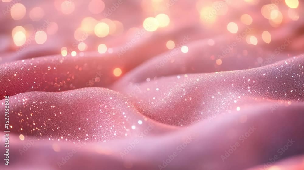 Elegant shimmer: Soft pink fabric with delicate glitter, bokeh background, romantic atmosphere
