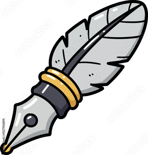Cartoon Feather Quill Pen Clipart – Classic Writing Pen Illustration for Kids, Education, and Creative Designs

