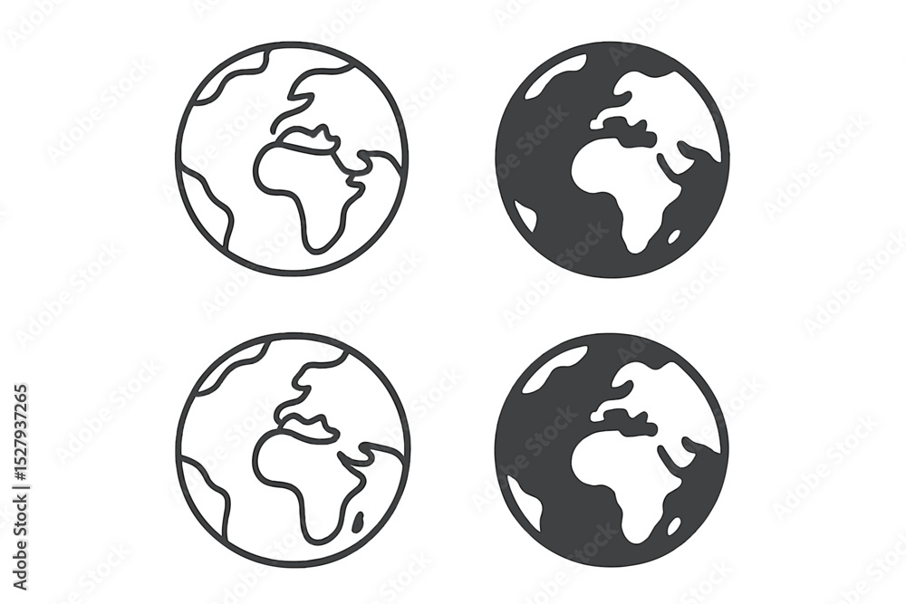 Four earth icons showing africa and europe in vector style isolated on white Four earth icons showing africa and europe in vector style isolated on white
