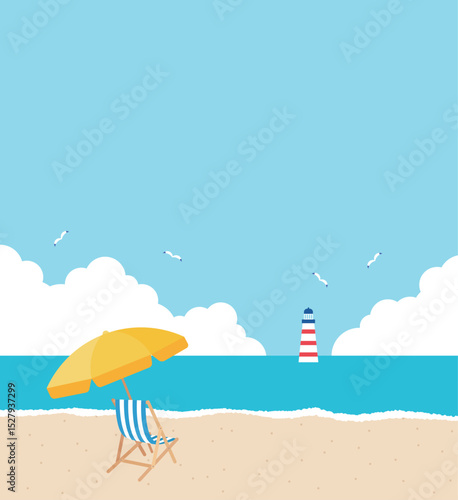 Canvas Print Beach scene with parasols and chairs on the sandy beach