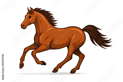Cartoon chestnut horse galloping, vector illustration for equine enthusiasts, pet owners, and animal lovers