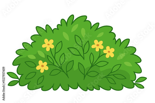 Green bush with yellow flowers cartoon vector illustration icon isolated on white background