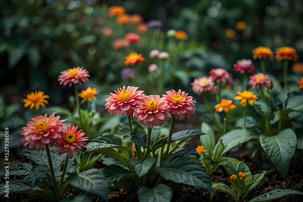 custom made wallpaper toronto digitalThe vibrant flower blossoms in nature tranquil garden, rain kissed dahlias bloom in garden, vibrant colors, the beauty of flowers in a garden, flowers in the garden, a beautiful color and vibrant.