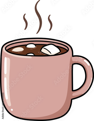 Cartoon Hot Chocolate Mug Clipart – Steaming Drink with Marshmallows Illustration for Kids, Winter, and Cozy Designs

