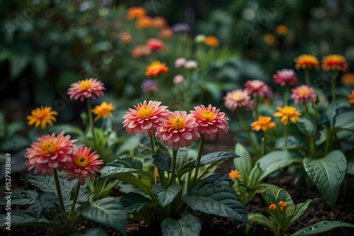 Wallpaper Mural The vibrant flower blossoms in nature tranquil garden, rain kissed dahlias bloom in garden, vibrant colors, the beauty of flowers in a garden, flowers in the garden, a beautiful color and vibrant. Torontodigital.ca