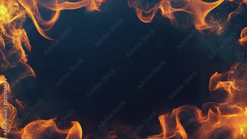 Abstract motion background with vibrant orange fire flames frame and copy space