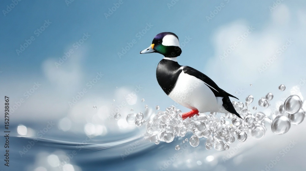 Obraz premium Bufflehead Duck on Water with Bubbles