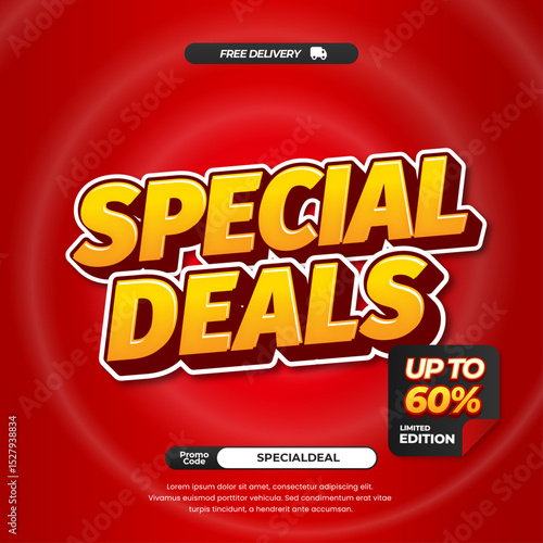 Special Sale discount deals with Soft red whirlpool gradient Editable text effect Promotion Marketing Square banner