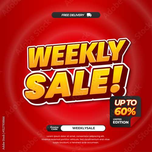 Weekly Sale discount deals with Soft red whirlpool gradient Editable text effect Promotion Marketing Square banner