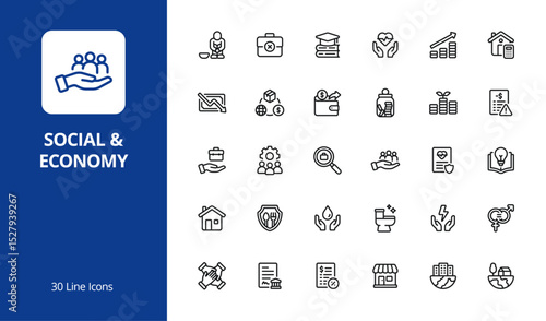 Social and Economy Line Icon Set