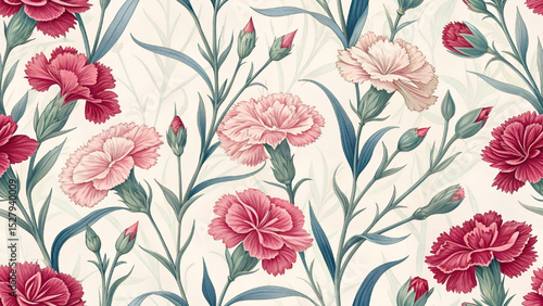 Wallpaper Mural Dianthus seamless pattern vector illustration. Torontodigital.ca