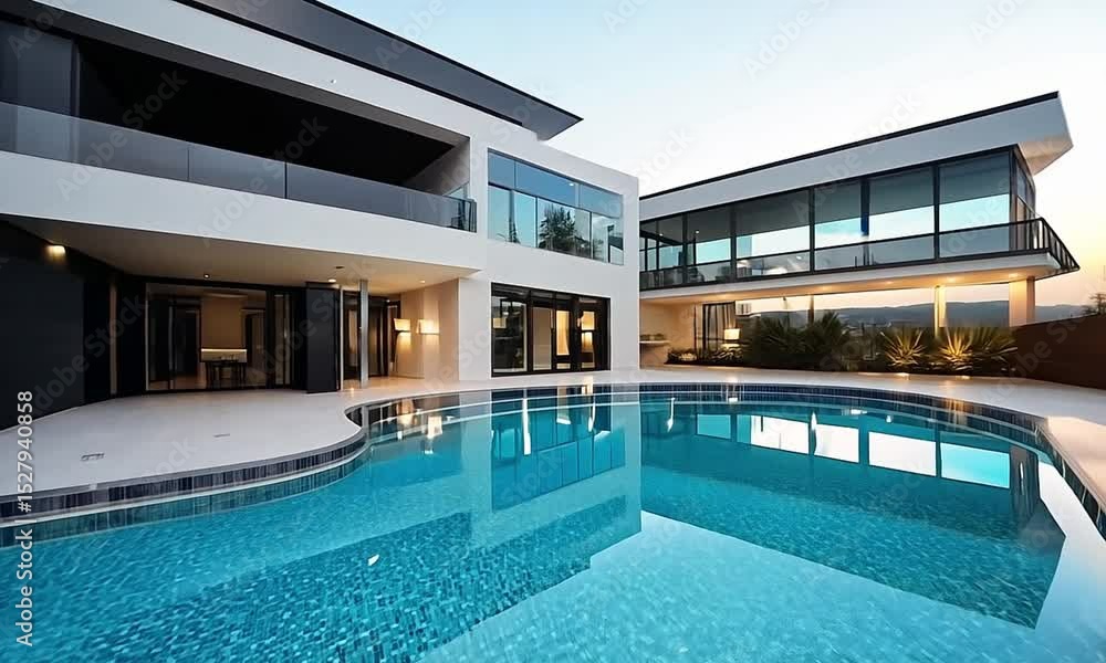 Modern House Pool Sunset