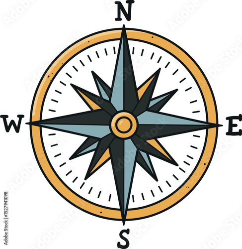 Compass Rose Graphic with Cardinal Directions for Navigation and Orientation