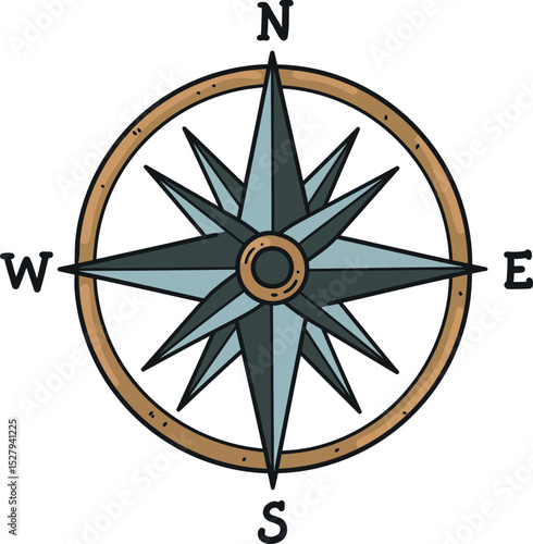 Compass Rose Graphic with Cardinal Directions for Navigation and Orientation