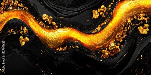 Abstract gold stream in black marble