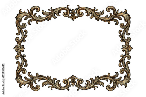 Ornate frame vector design with floral pattern, rectangular antique gold border with leaf and scroll elements