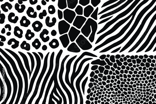 Variety of african animal prints featuring leopard, zebra, and giraffe patterns
