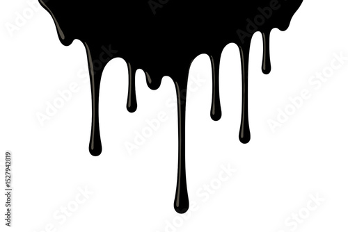 Black paint drips vector illustration isolated, demonstrating dripping ink, liquid, or oil